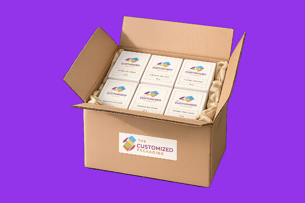 Open branded shipping carton packed with custom product boxes ready for delivery